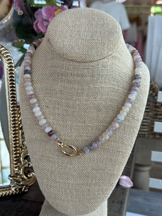 Beaded Clasp Necklace: Neutral Multi