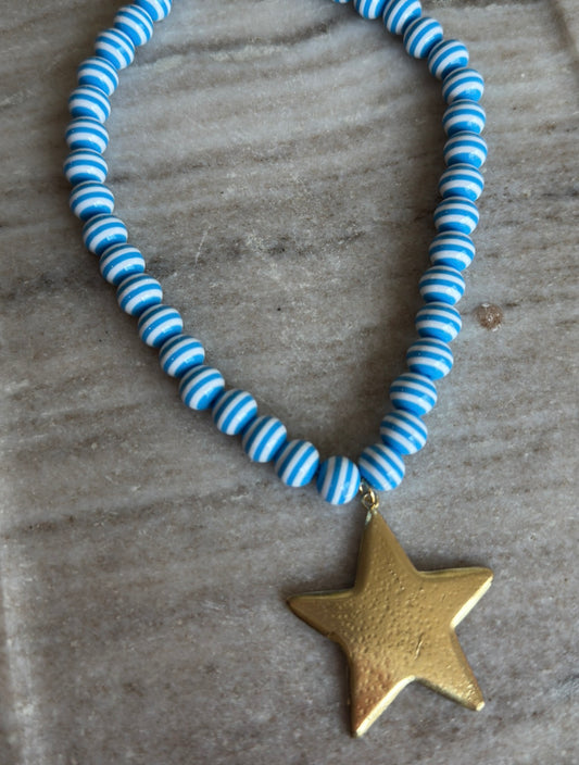 Lila Stripe Necklace: Blue Star