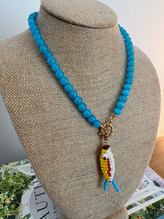 Catch of the Day Beaded Necklace - Blue