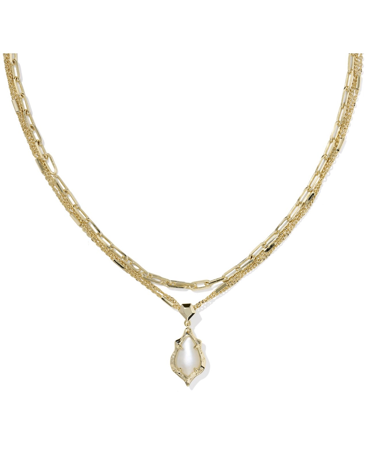 Adrianna Scallop Frame Multi Strand Necklace- Mother of Pearl