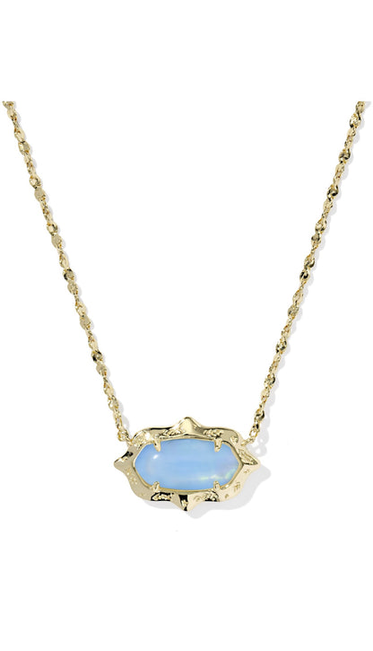 Elisa Scallop Frame Short Pendant Necklace Sky Blue