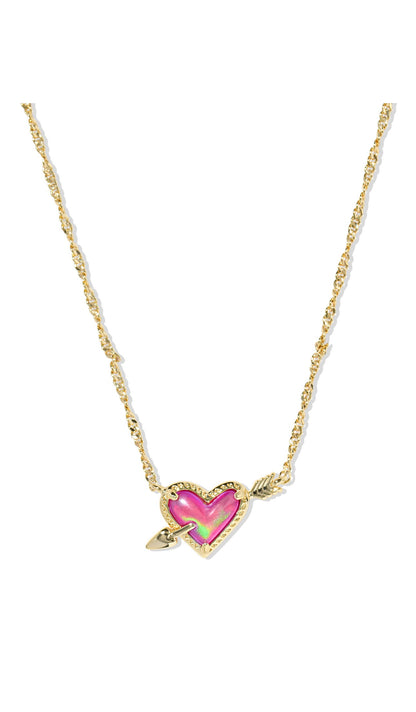 ARI HEART ARROW NECKLACE GOLD “PINK OPALESCENT”
