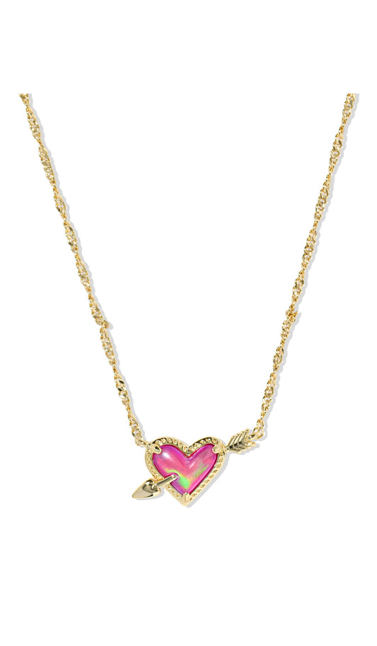 ARI HEART ARROW NECKLACE GOLD “PINK OPALESCENT”