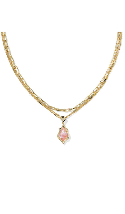 Adrianna Scallop Multi Chain Necklace Pink