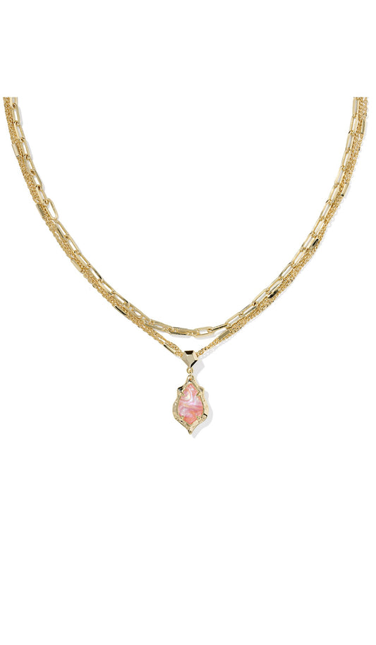 Adrianna Scallop Multi Chain Necklace Pink