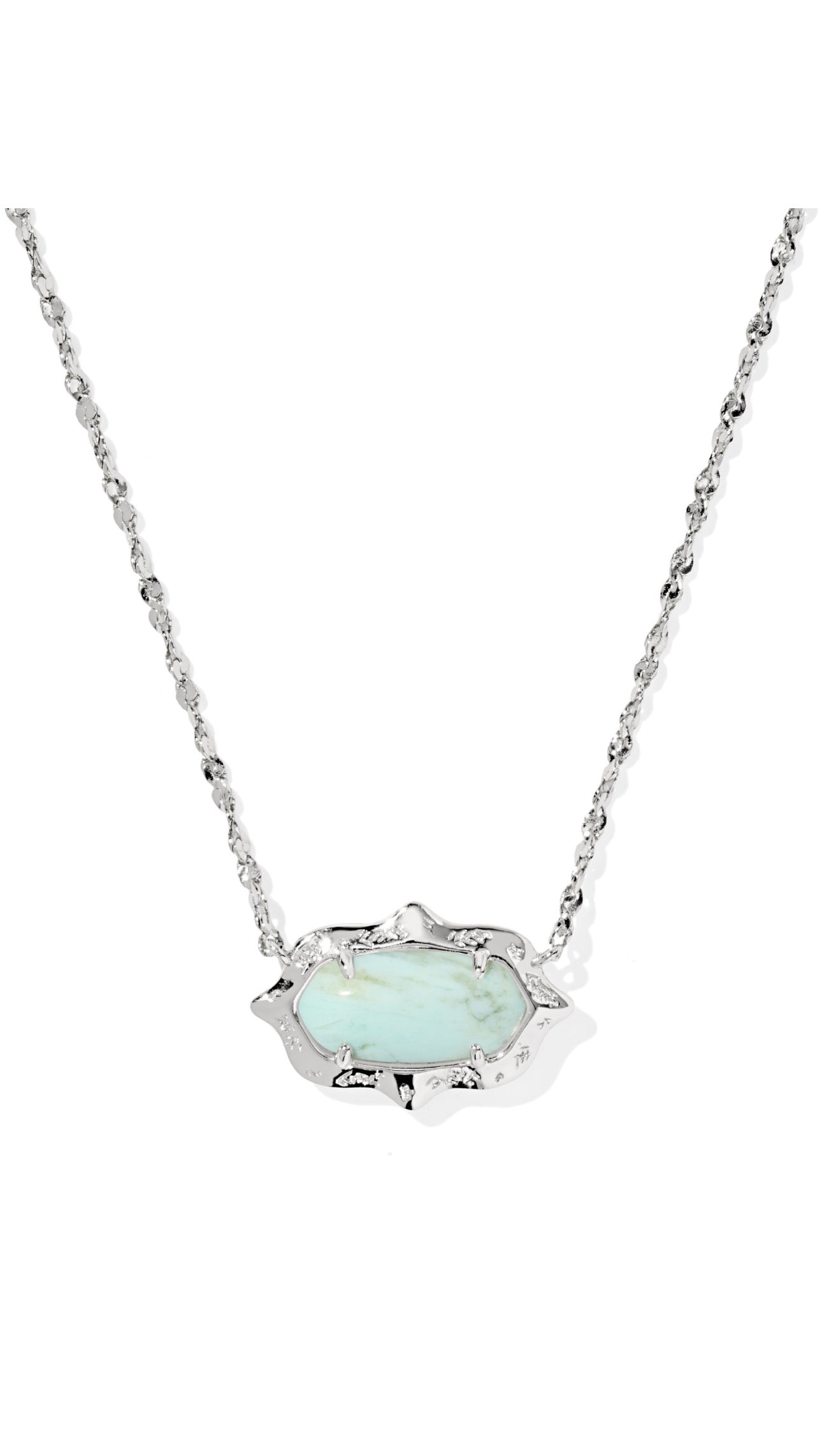 Elisa Scallop Frame Short Pendant Necklace Silver Teal