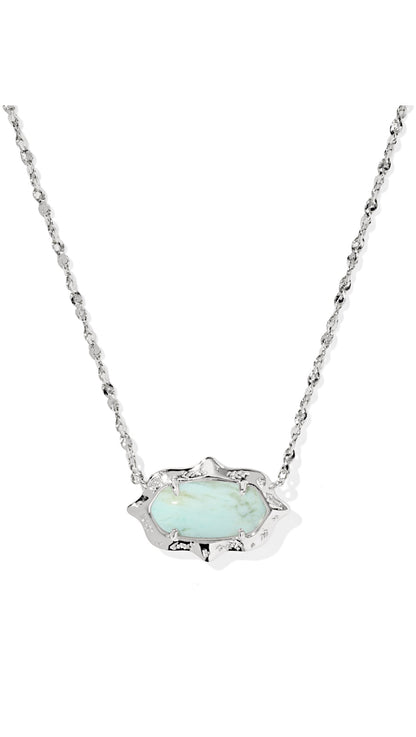Elisa Scallop Frame Short Pendant Necklace Silver Teal