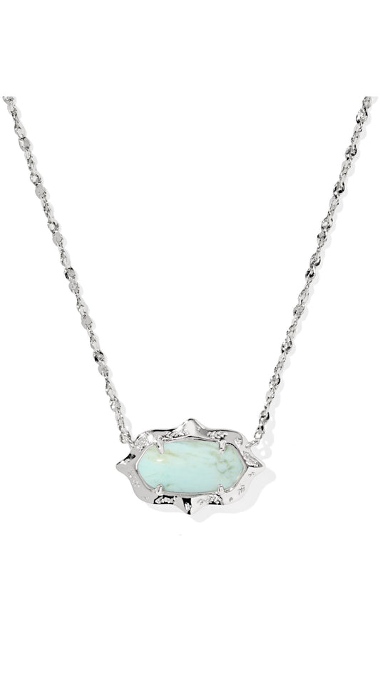 Elisa Scallop Frame Short Pendant Necklace Silver Teal