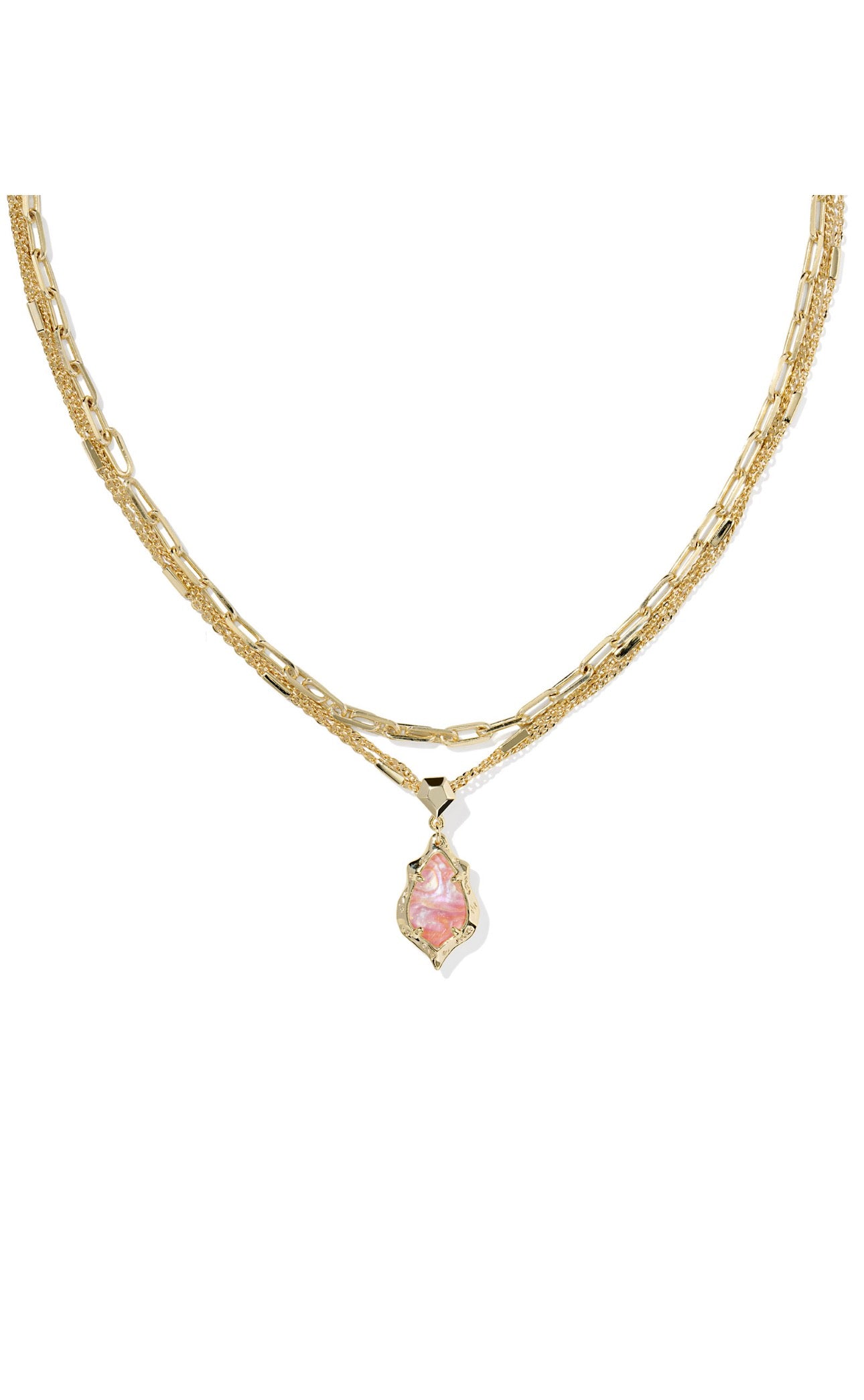 Adrianna Scallop Frame Multi Strand Necklace- Pink Iridescent Abalone