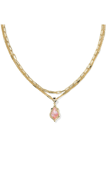 Adrianna Scallop Frame Multi Strand Necklace- Pink Iridescent Abalone