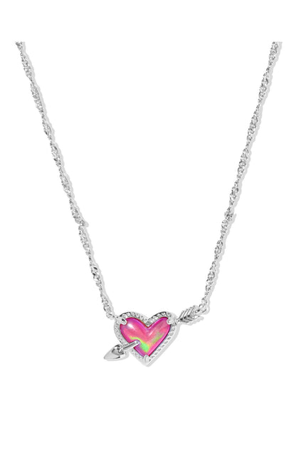 ARI HEART ARROW NECKLACE SILVER “PINK OPALESCENT”