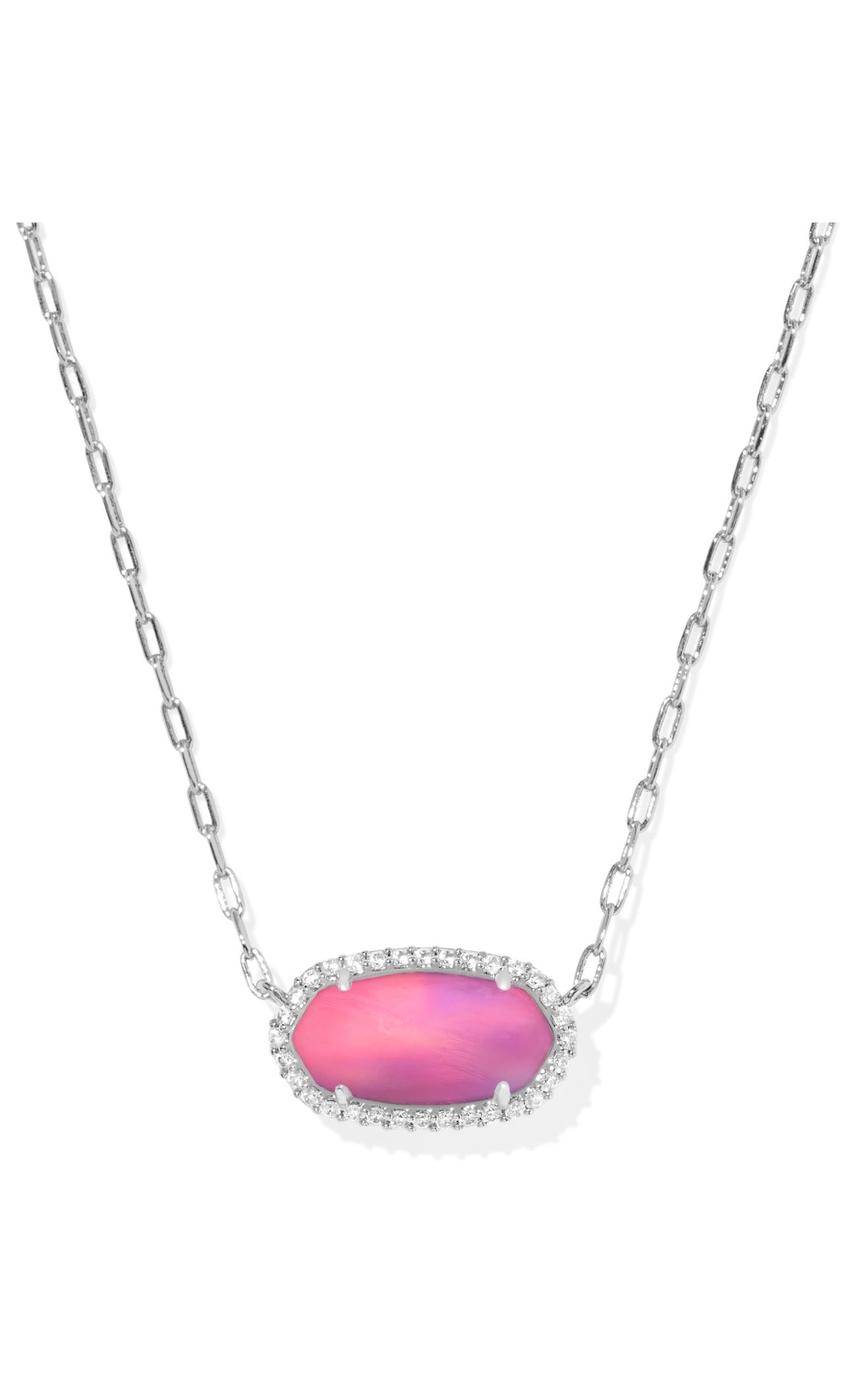 ELISA PAVE PENDANT NECKLACE SILVER “PINK OPALESCENT”