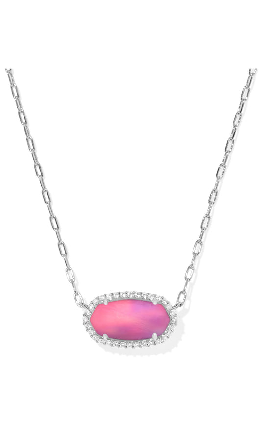 ELISA PAVE PENDANT NECKLACE SILVER “PINK OPALESCENT”