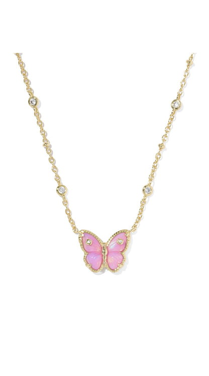 Cailey Butterfly Pendant Necklace Pink Opalite