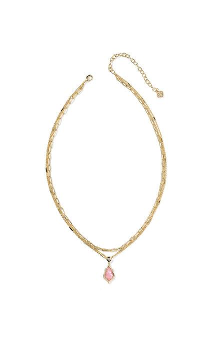 Adrianna Scallop Frame Multi Strand Necklace- Pink Iridescent Abalone