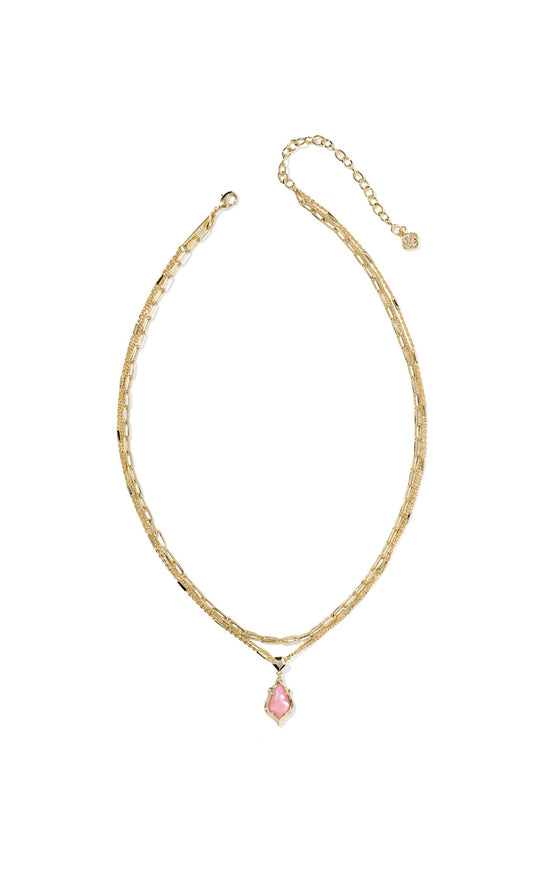Adrianna Scallop Frame Multi Strand Necklace- Pink Iridescent Abalone