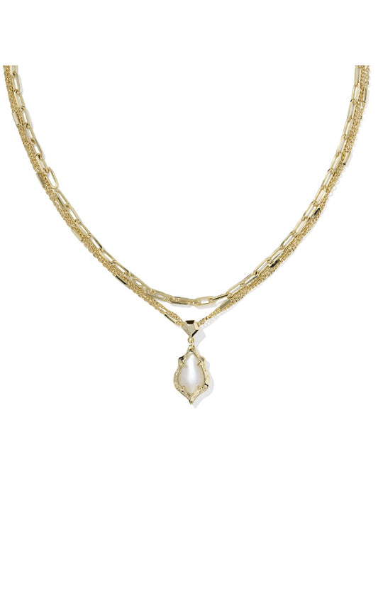 Adrianna Scallop Multi Chain Necklace Mother of Pearl
