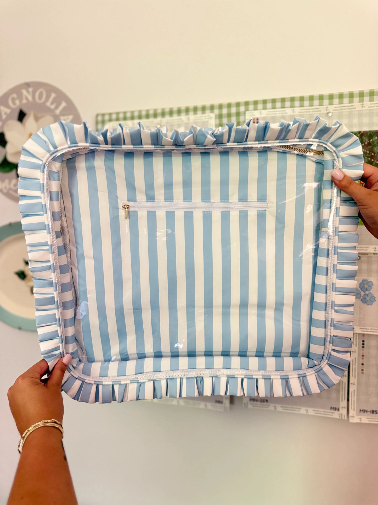 Ruffle Project Bag: Blue Stripe
