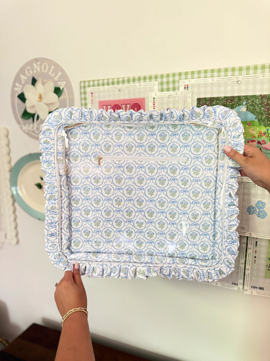 Ruffle Project Bag: Blue Hydrangea Bow