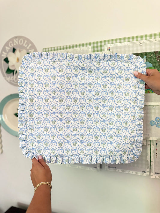 Ruffle Project Bag: Blue Hydrangea Bow