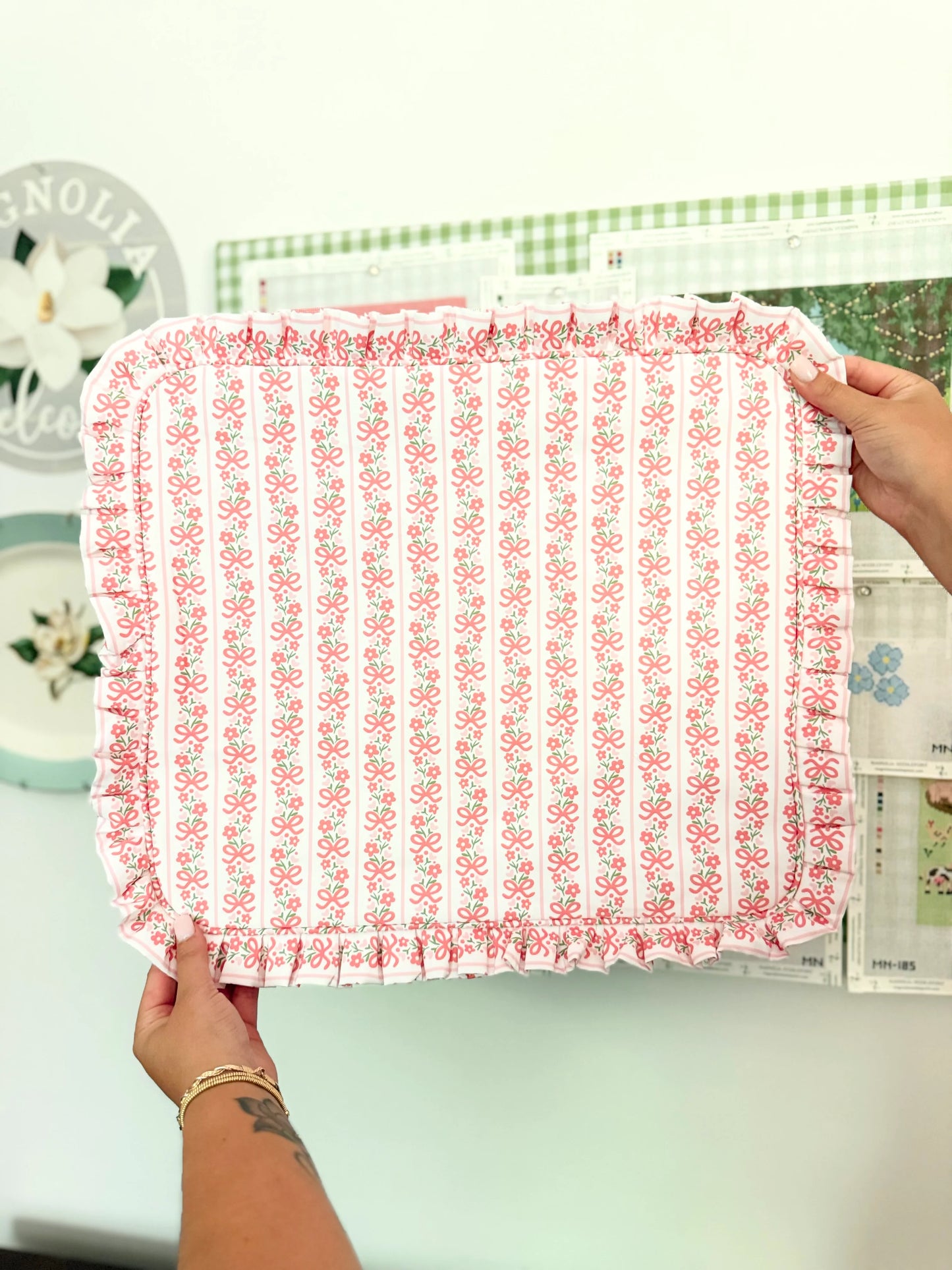 Ruffle Project Bag: Pink Bow Floral