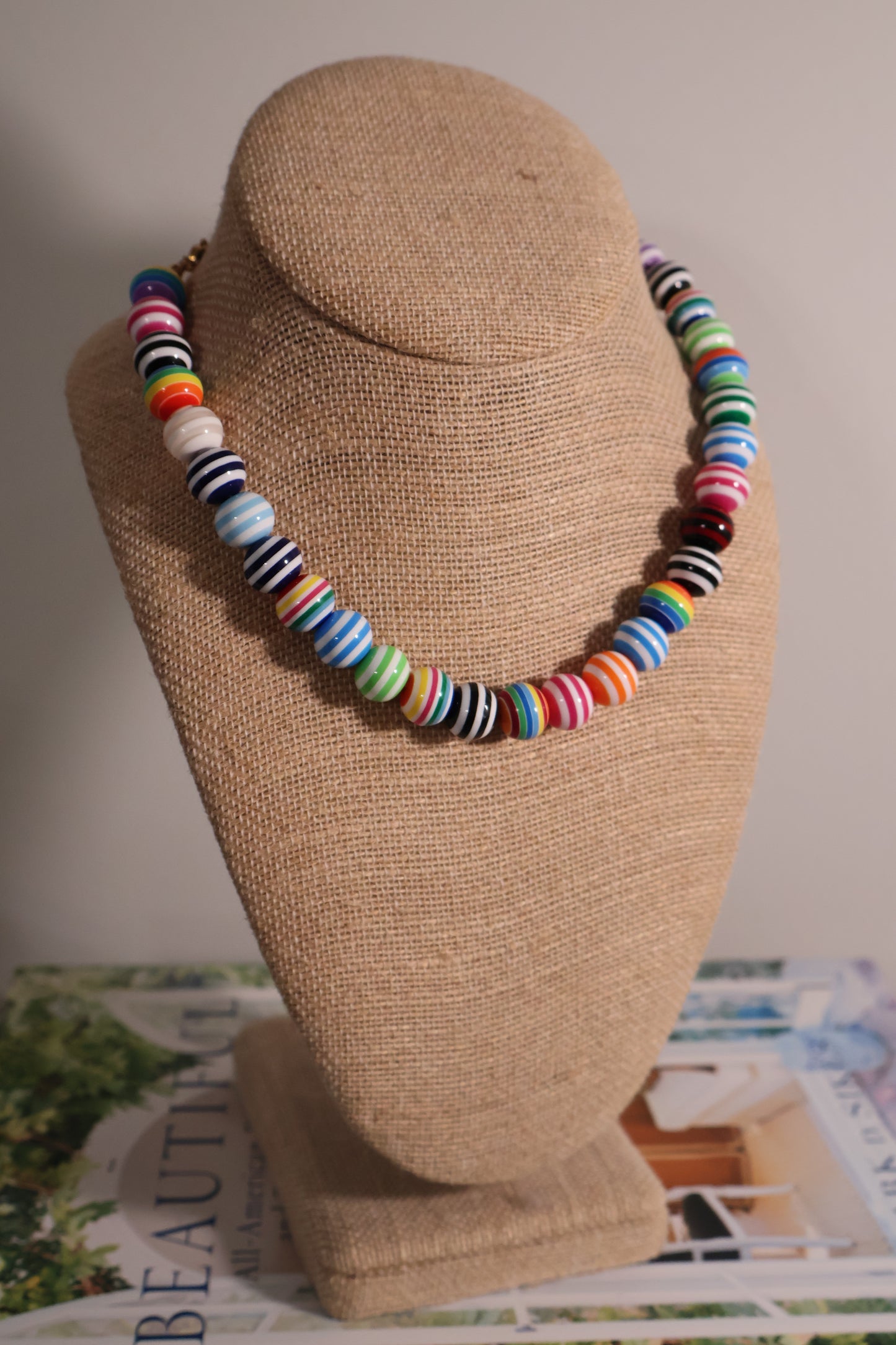 Stripe Beaded Necklace: Multi