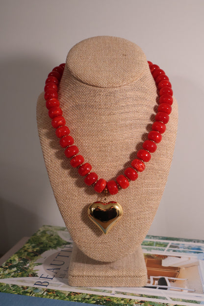 Bliss Beaded Necklace: Red w/ Charm