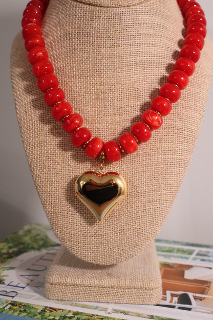 Bliss Beaded Necklace: Red w/ Charm