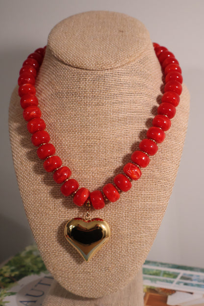 Bliss Beaded Necklace: Red w/ Charm