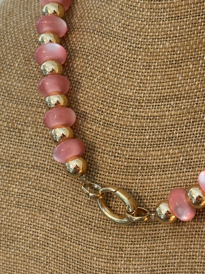 Beaded Clasp Necklace: Pink/Gold