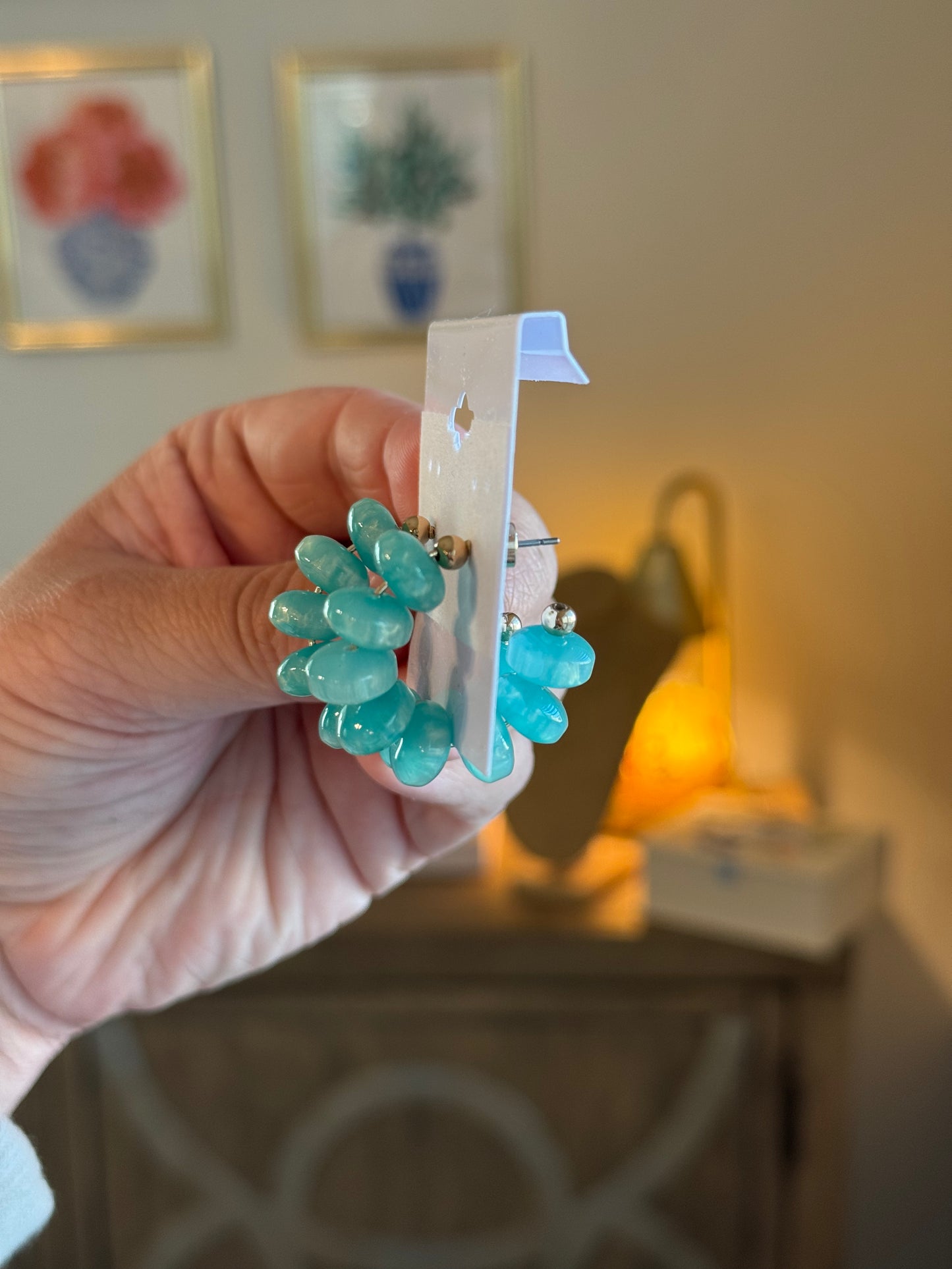 Beaded Hoops: Teal