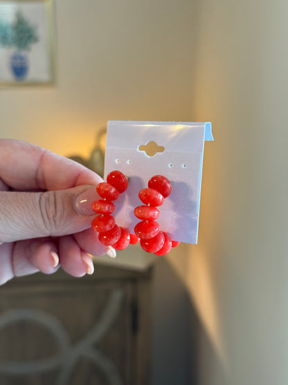 Beaded Hoops: Red