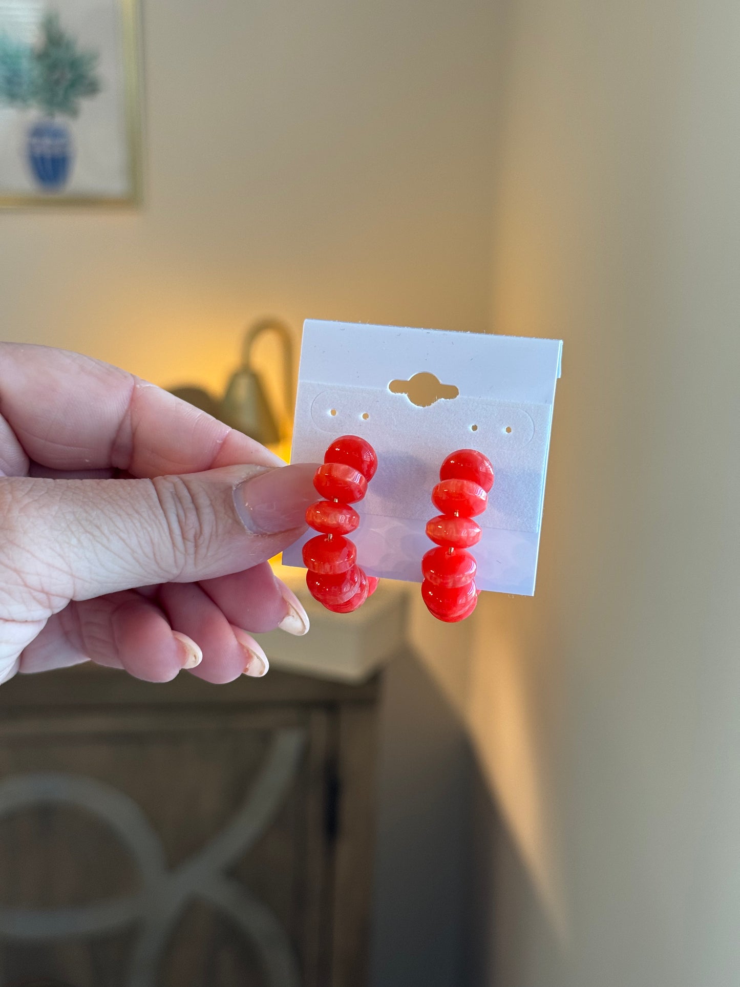 Beaded Hoops: Red