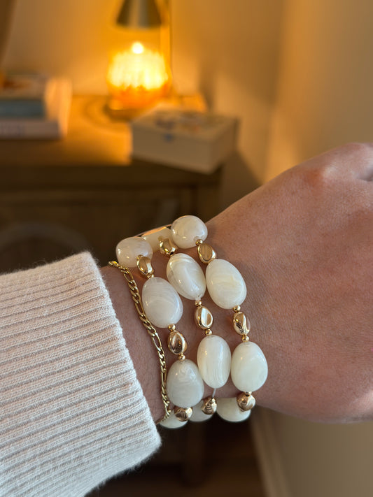 Beaded 3 Pack Bracelets: White