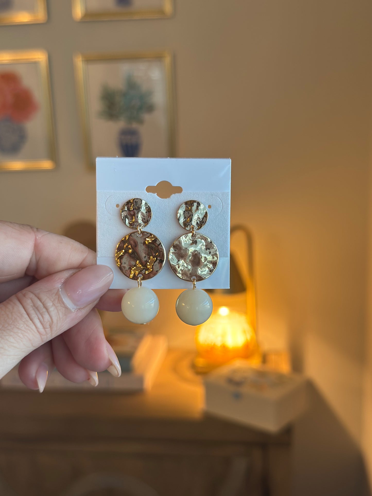 Gold & Beaded Earring: White