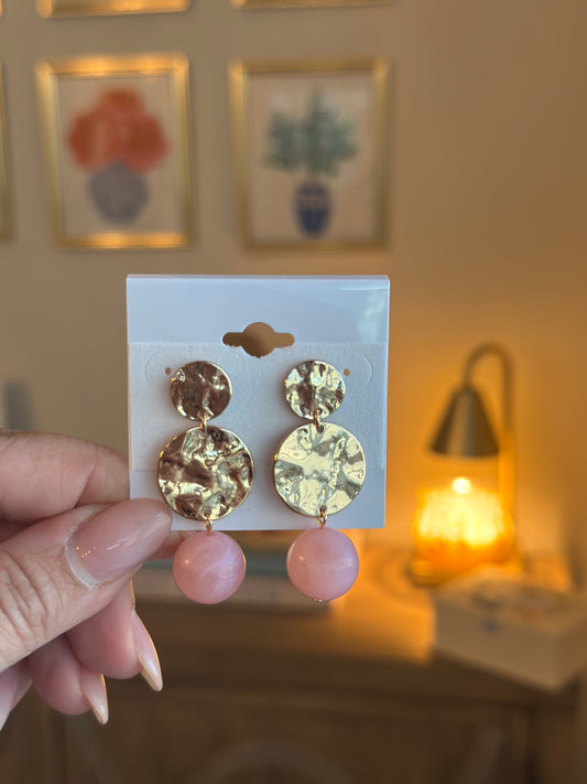 Gold & Beaded Earring: Pink