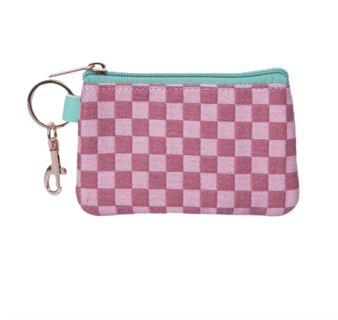 Pink Checkered Zip Wallet