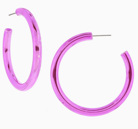 Metallic Fuchsia Tubular Hoop Earrings