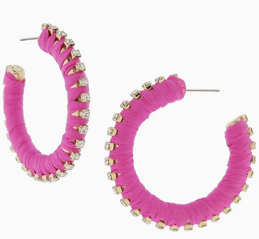 Pink Raffia Rhineston Earring