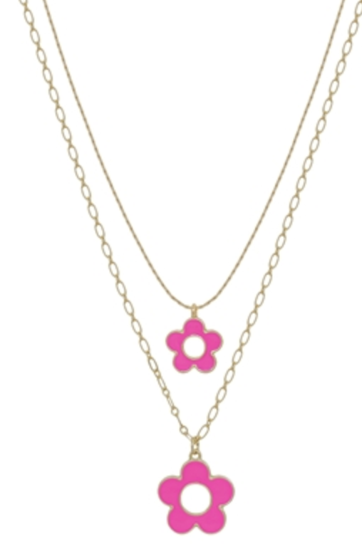 Double Flower Necklace - PINK