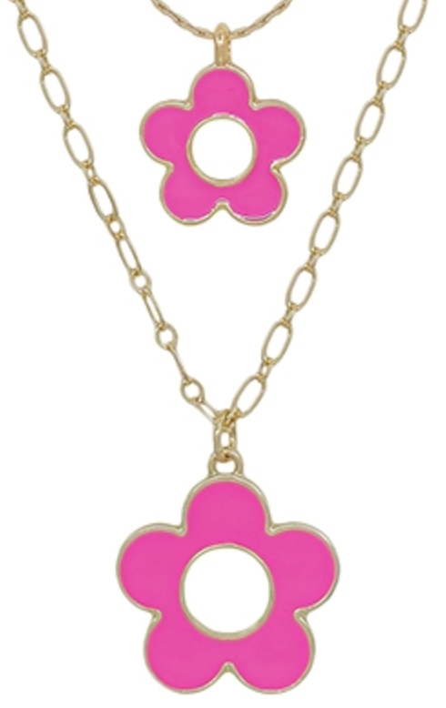 Double Flower Necklace - PINK