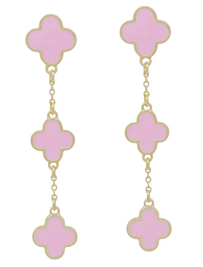 Pink Clover  Drop Earring