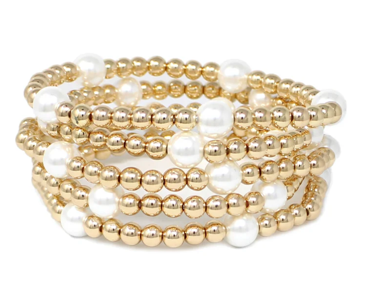 Group of 5 Large Gold & Pearl Bracelet