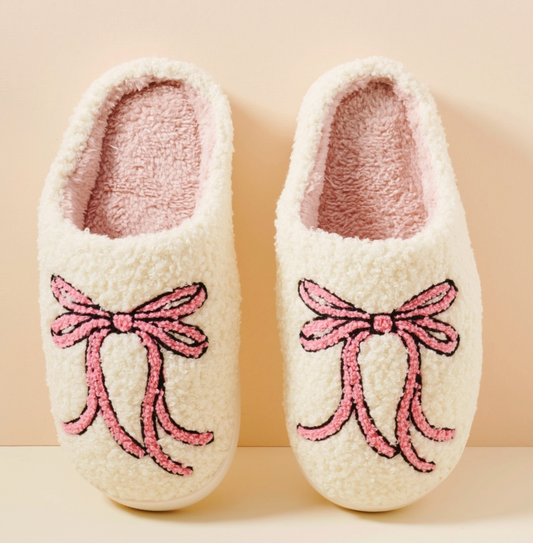 Pink Embroidered Ribbon Slipper