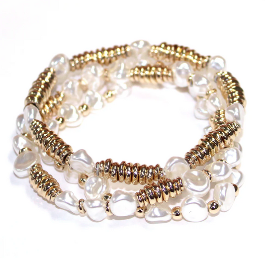 Set of 3 Gold Pearl Bracelet