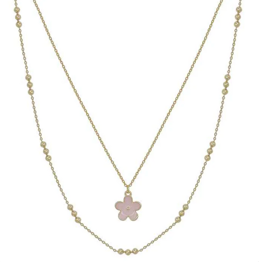 Layered Pink Flower Necklace
