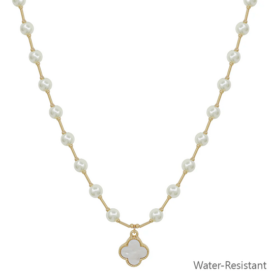 Water Resistant Pearl Chain with Clover Charm