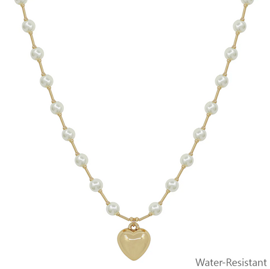 Water Resistant Pearl Chain with Heart Charm