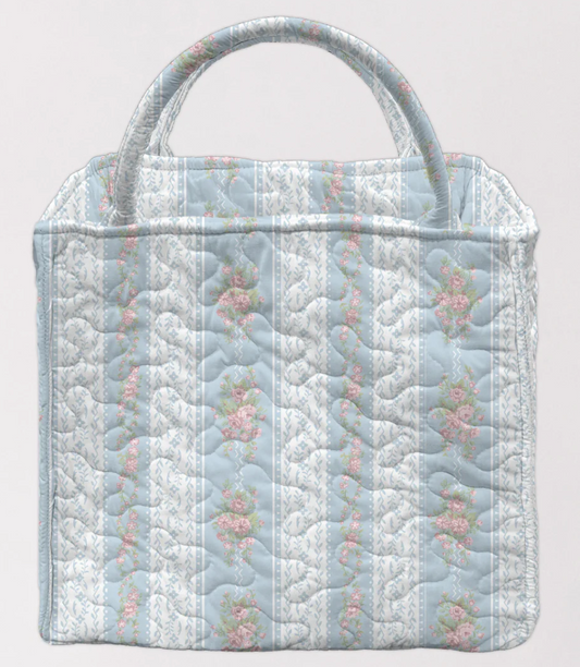 Bella Stripe Blue Quilted Tote Bag