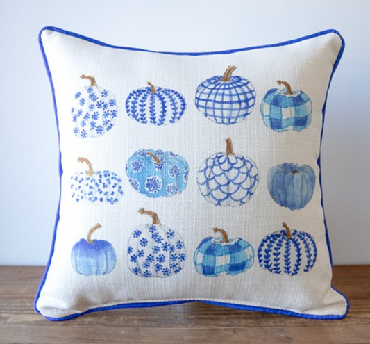 Blue Pumpkin Toile Pillow